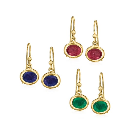 10.00 ctw Multi-Gemstone Jewelry Set: Three Pairs of Drop Earrings in 18kt Gold Over Sterling