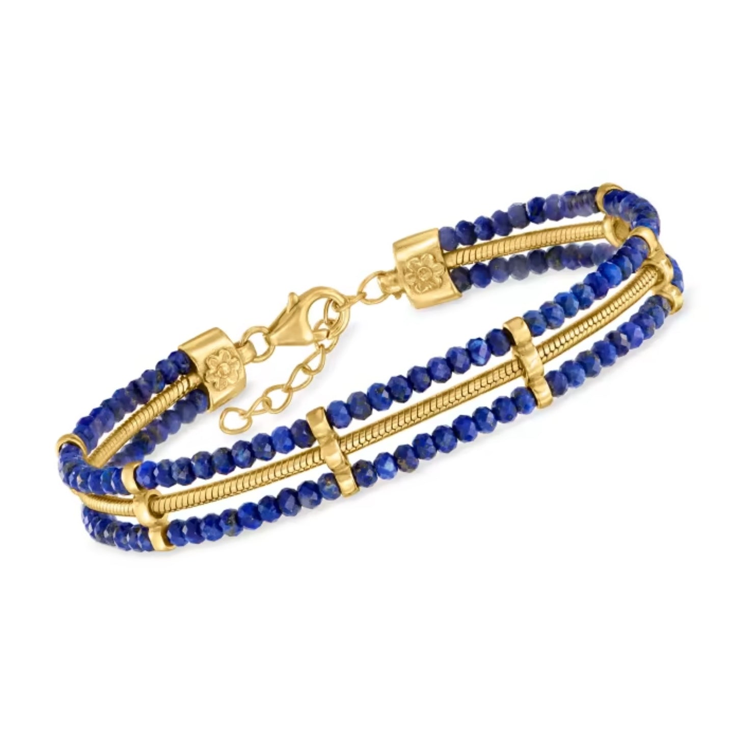 Lapis Bead and Snake-Chain Bracelet in 18kt Gold Over Sterling. 7"