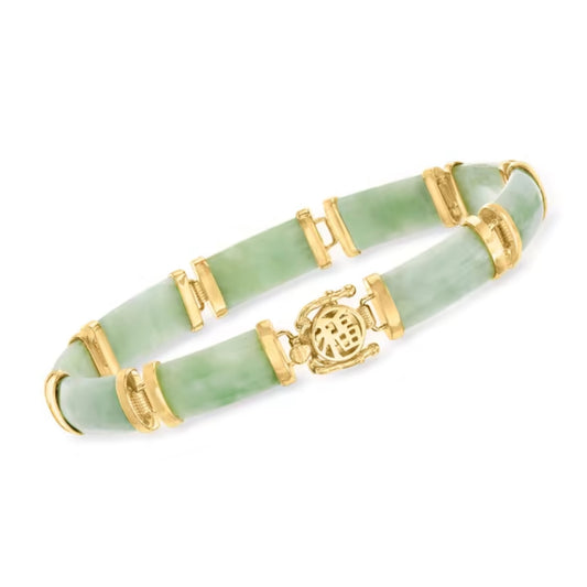 Jade "Good Fortune" Bracelet in 18kt Gold Over Sterling