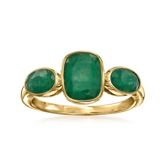 2.80 ctw Emerald Three-Stone Ring in 18kt Gold Over Sterling