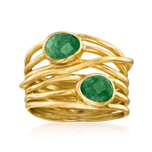 1.40 ctw Emerald Highway Ring in 18kt Gold Over Sterling