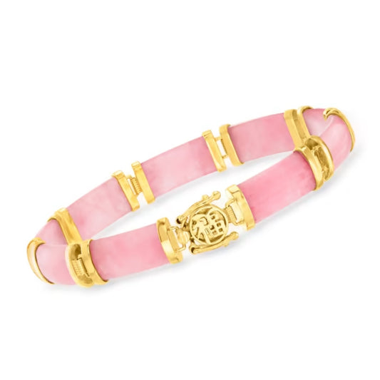 Pink Jade "Good Fortune" Bracelet in 18kt Gold Over Sterling