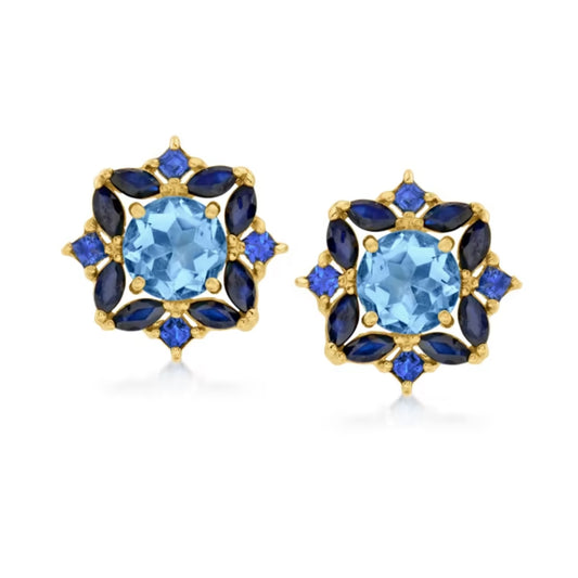 3.10 ctw Sky Blue Topaz and 2.00 ctw Sapphire Earrings in 18kt Gold Over Sterling