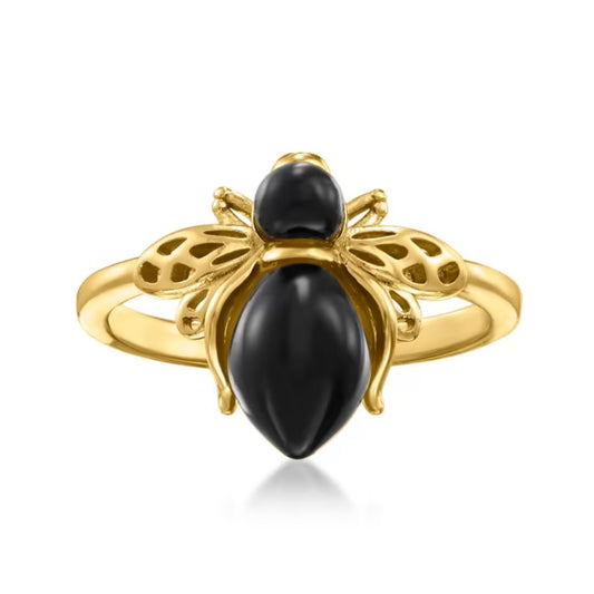 Black Onyx Bumblebee Ring in 18kt Gold Over Sterling