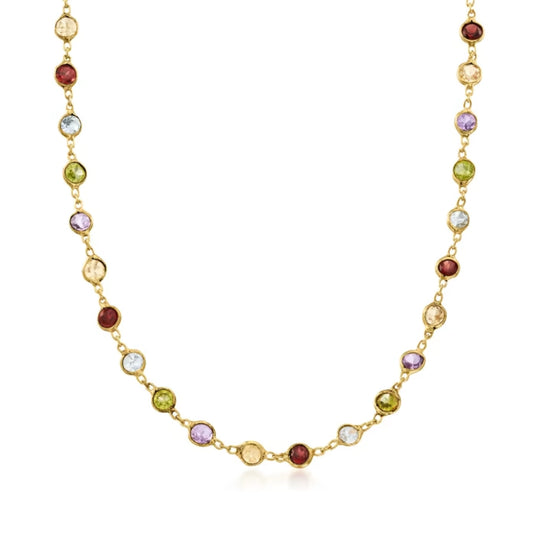 8.85 ctw Bezel-Set Multi-Gemstone Necklace in 18kt Gold Over Sterling