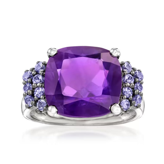 5.50 Carat Amethyst and .40 ctw Tanzanite Ring in Sterling Silver