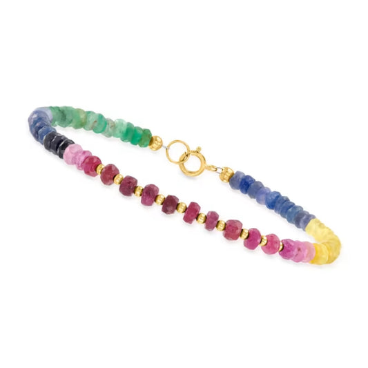 18.00 ctw Multicolored Sapphire and 4.40 ctw Ruby Bead Bracelet in 10kt Yellow Gold