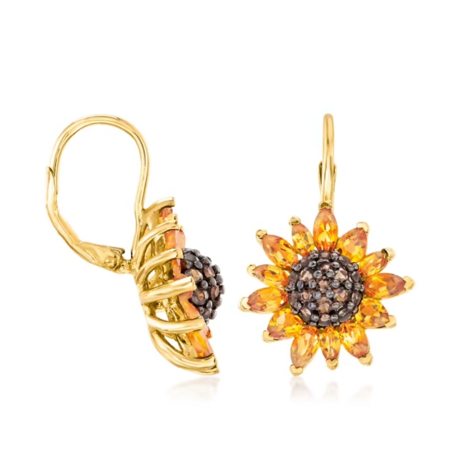 3.50 ctw Citrine and .80 ctw Smoky Quartz Sunflower Drop Earrings in 18kt Gold Over Sterling