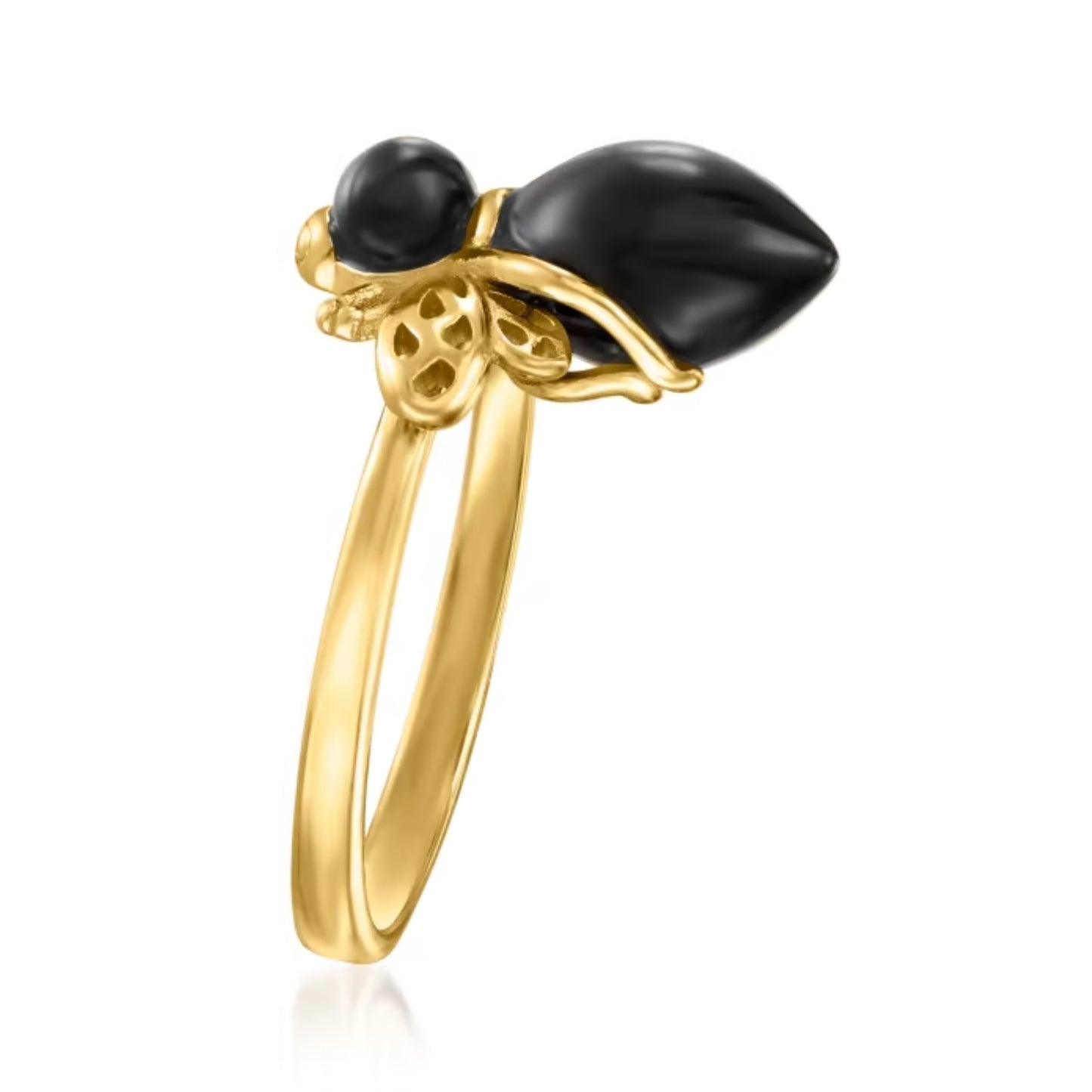 Black Onyx Bumblebee Ring in 18kt Gold Over Sterling