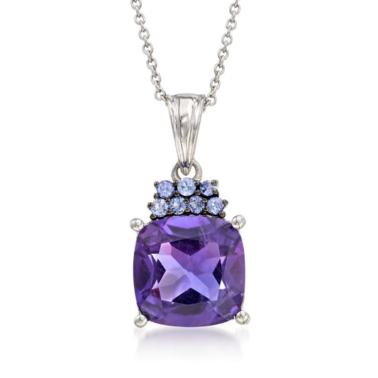 5.25 Carat Amethyst and .20 ctw. Tanzanite Pendant Necklace in Sterling Silver
