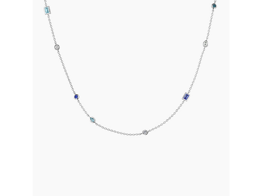Whimsical Spectrum Multi-Gemstone and Diamond Necklace (1/10 ctw) in 14K White Gold