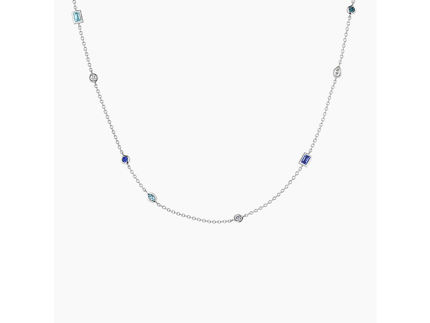 Whimsical Spectrum Multi-Gemstone and Diamond Necklace (1/10 ctw) in 14K White Gold