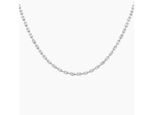 Luxury Brilliance 18K White Gold Emerald Cut Lab Diamond Tennis Necklace 5 ctw