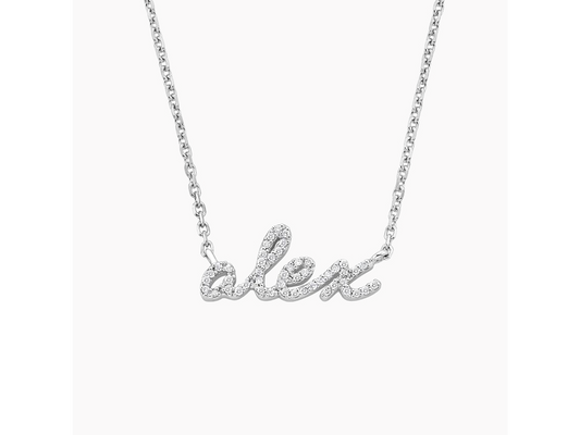 Diamond Script Name Necklace Personalized 14K White Gold