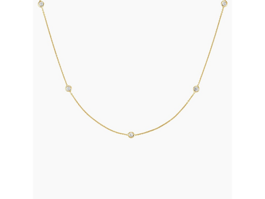 Timeless Elegance 18K Yellow Gold Bezel Strand Diamond Necklace 1/4 ctw