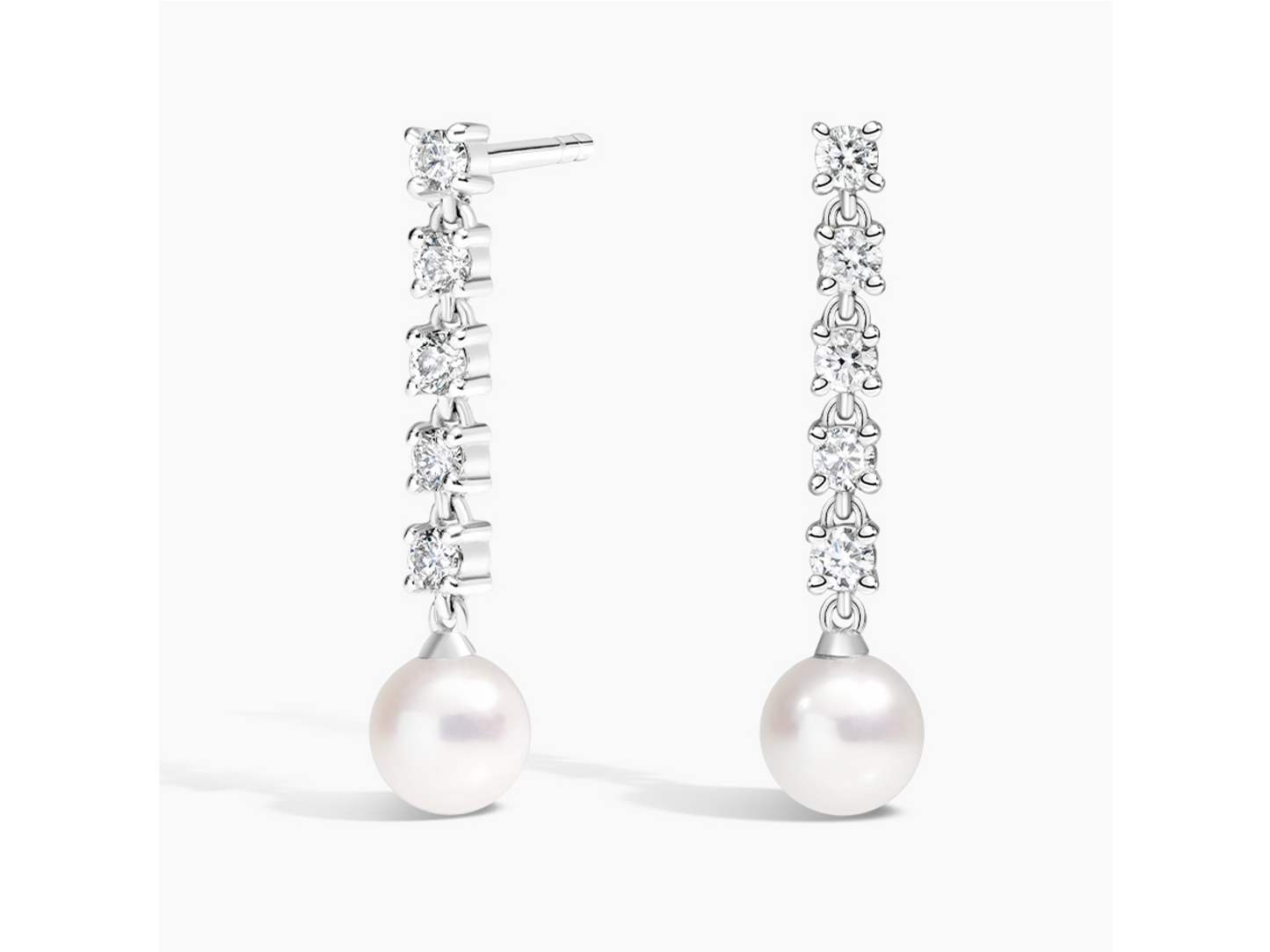 Diamonds & Pearls 18K White Gold Cultured Pearl and Lab Diamond Tennis Earrings 1/3 ctw