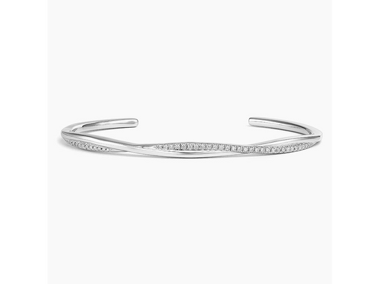 Dazzling Diamond Vine Silver Cuff Bracelet 1/5 ctw Size 6.5
