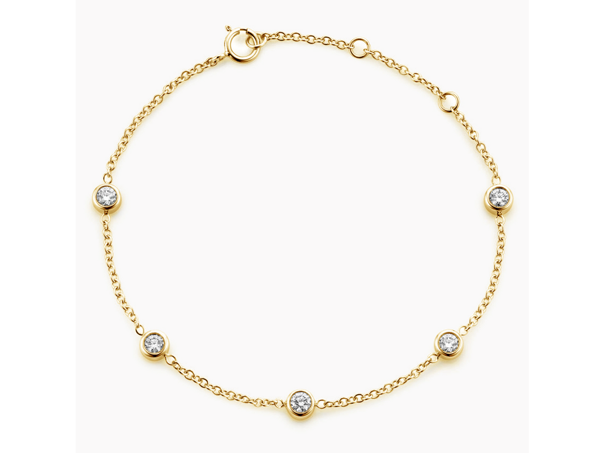 Eternal Brilliance 18K Yellow Gold Five Diamond Bezel Bracelet 1/2 ctw