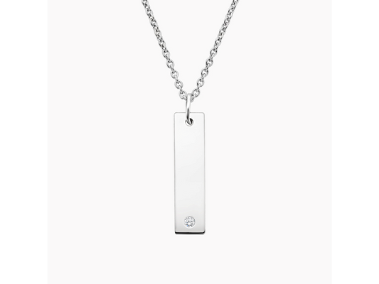 Elegant Brilliance Engravable Silver Diamond Bar Pendant