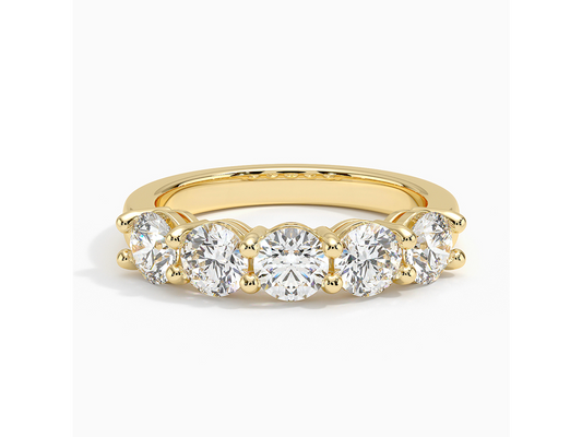 Elegant Harmony 18K Yellow Gold Round Five Stone Lab Diamond Ring 1 1/2 ctw