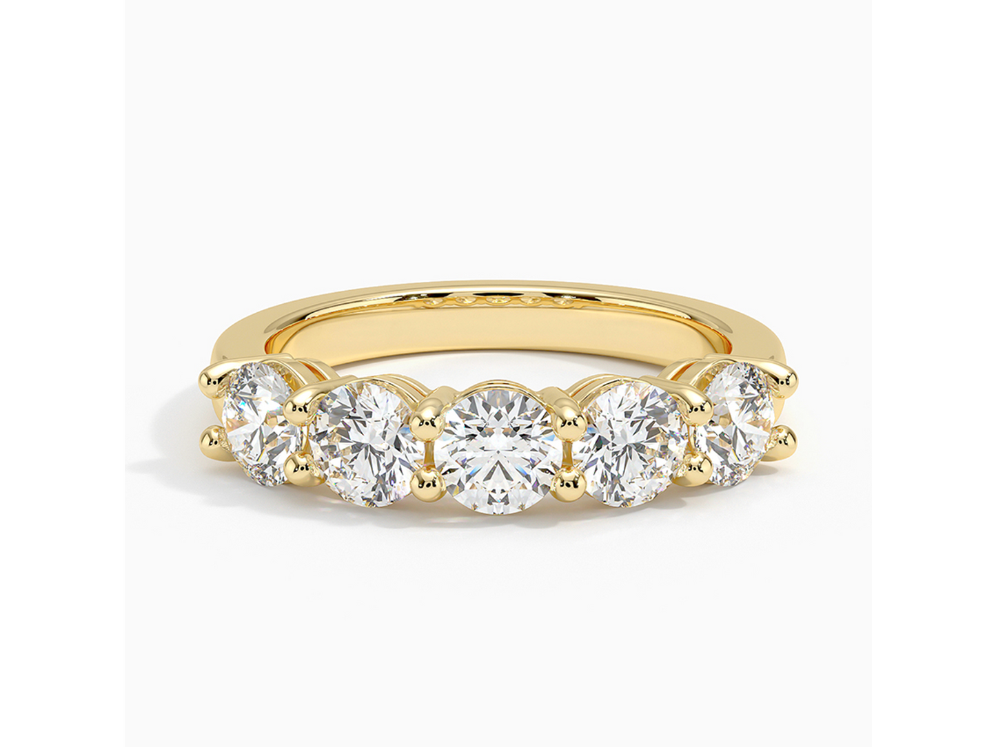 Elegant Harmony 18K Yellow Gold Round Five Stone Lab Diamond Ring 1 1/2 ctw