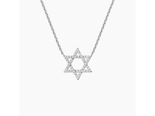 Shining Symbol Silver Star of David Diamond Pendant