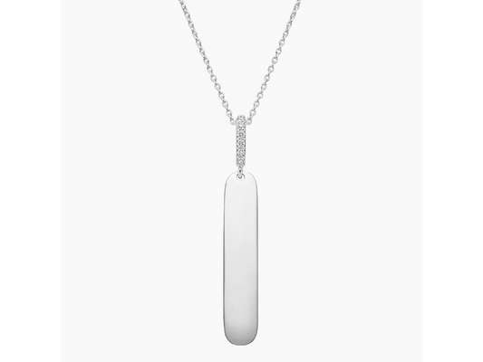Dazzling Silver Engravable Vertical Bar Diamond Pendant for Elevated Everyday Elegance