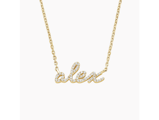 Lustrous Script Diamond Name Necklace in 14K Yellow Gold