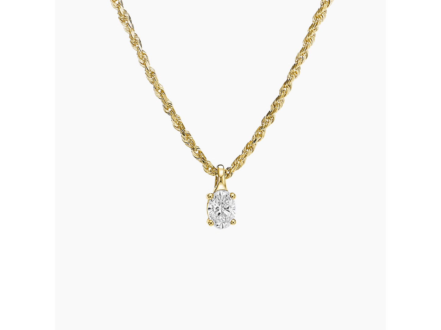 Radiant Rope 14K Yellow Gold Oval Lab Diamond Pendant Necklace 1/3 ctw