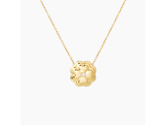 Heartfelt Luck Clover Lab Diamond Pendant Necklace in 14K Yellow Gold