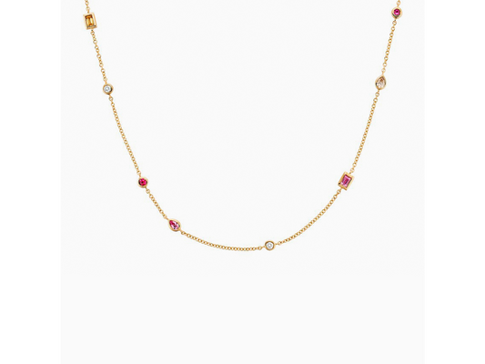Whimsical Kaleidoscope Multi-Gemstone and Diamond Necklace in 14K Yellow Gold