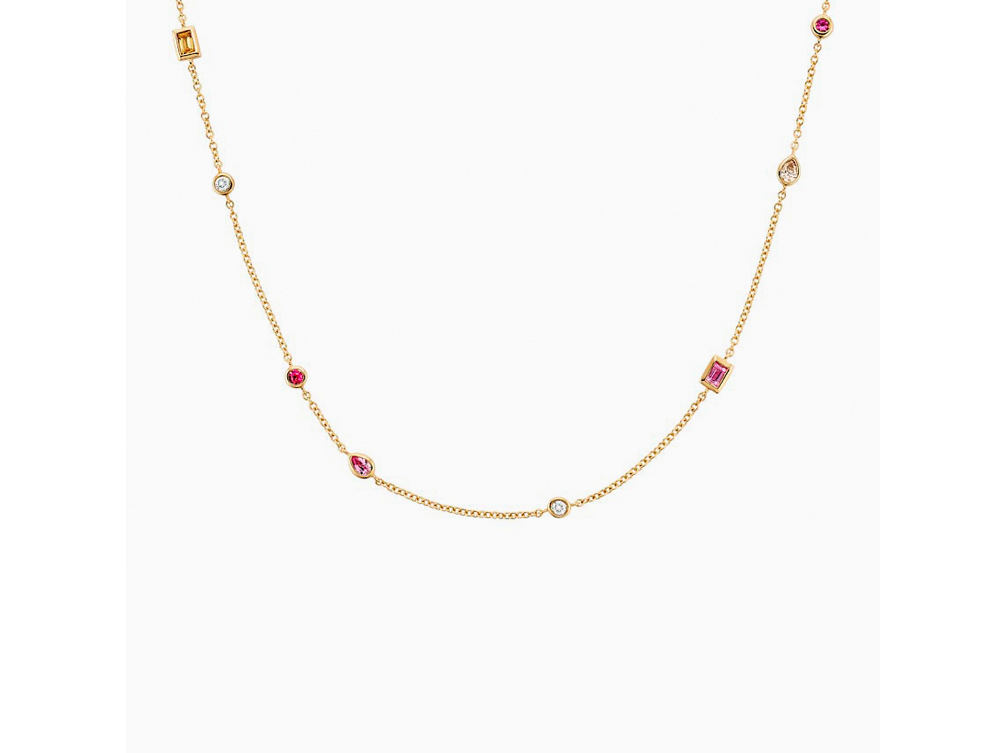 Whimsical Kaleidoscope Multi-Gemstone and Diamond Necklace in 14K Yellow Gold