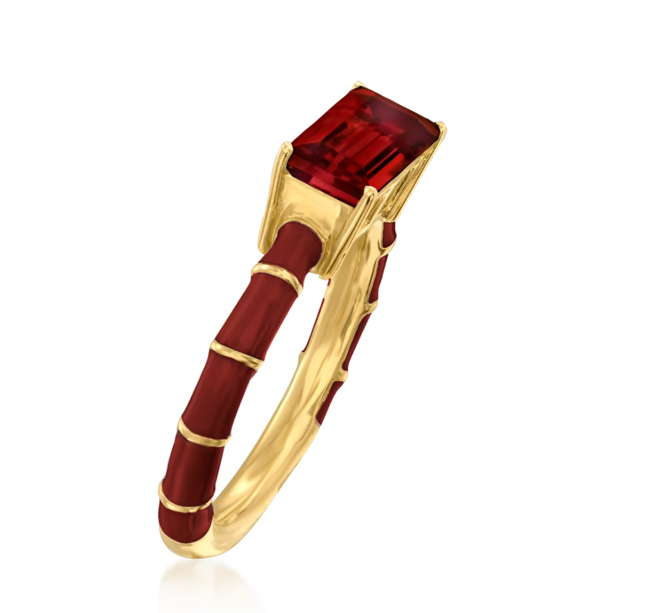 1.70 ctw Garnet and Red Enamel Ring in 18kt Gold Over Sterling