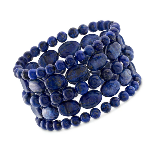 Lapis Jewelry Set: Five Bead Stretch Bracelets