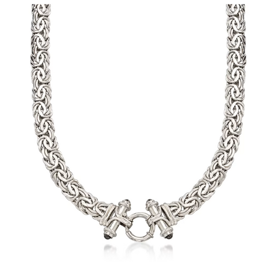 Sterling Silver Byzantine Necklace with Black Onyx