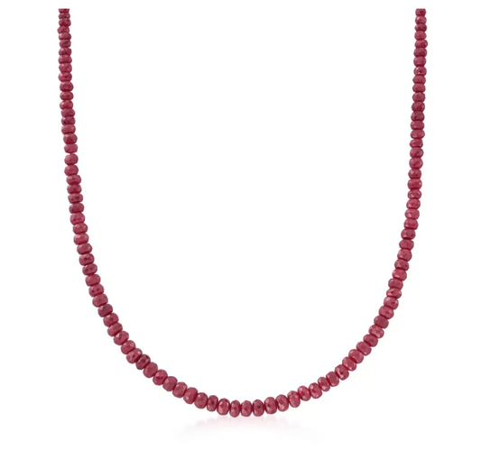 90.00 ctw Ruby Bead Necklace with Sterling Silver