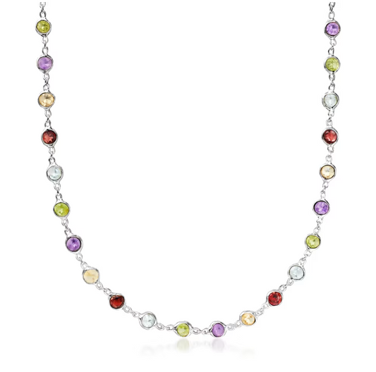8.85 ctw Bezel-Set Multi-Gemstone Necklace in Sterling Silver