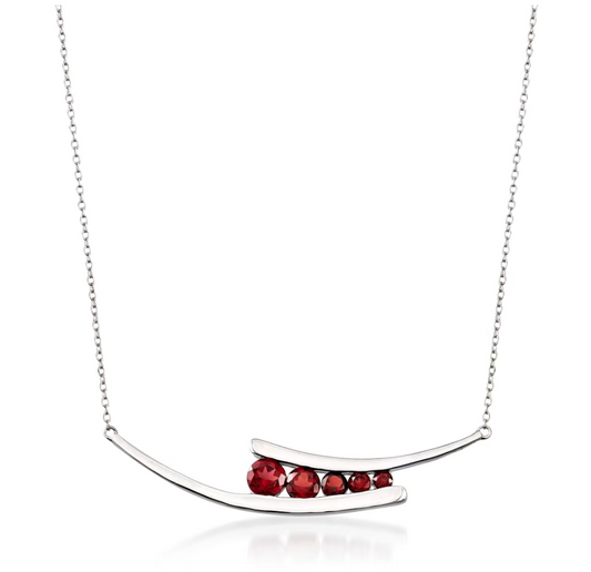 1.85 ctw Garnet Curved Necklace in Sterling Silver