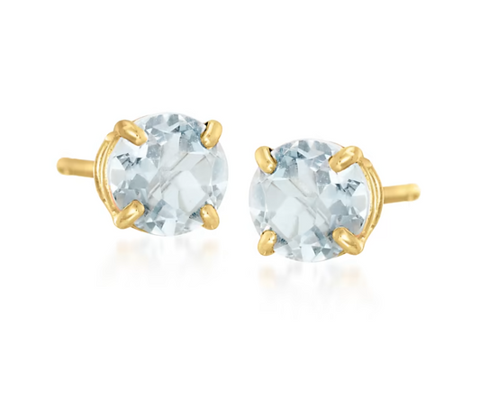 .50 ctw Round Aquamarine Stud Earrings in 14kt Yellow Gold