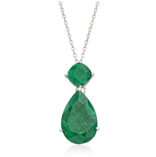 11.90 ctw Emerald Pendant Necklace in Sterling Silver