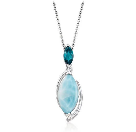 Larimar and .50 Carat London Blue Topaz Necklace in Sterling Silver. 18"