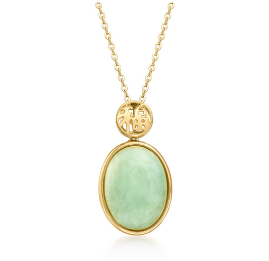 Jade "Good Fortune" Pendant Necklace in 18kt Gold Over Sterling. 18"