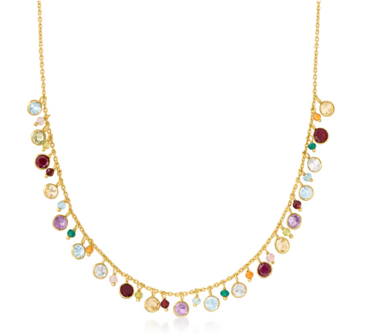 12.10 ctw Multi-Gemstone Necklace in 18kt Gold Over Sterling. 18"