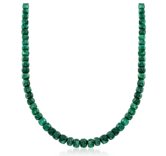 90.00 ctw Emerald Bead Necklace with Sterling Silver