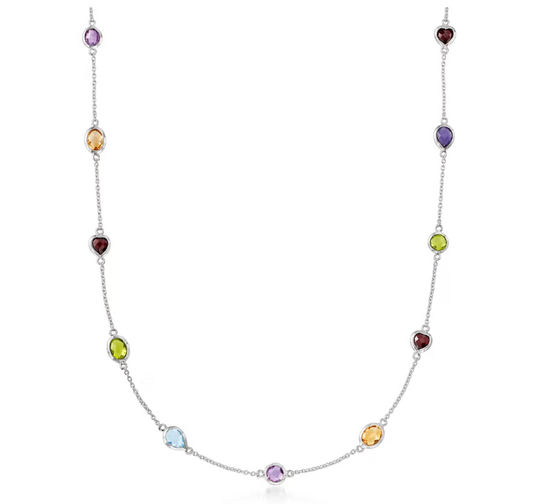 7.85 ctw Multi-Gemstone Station Necklace in Sterling Silver