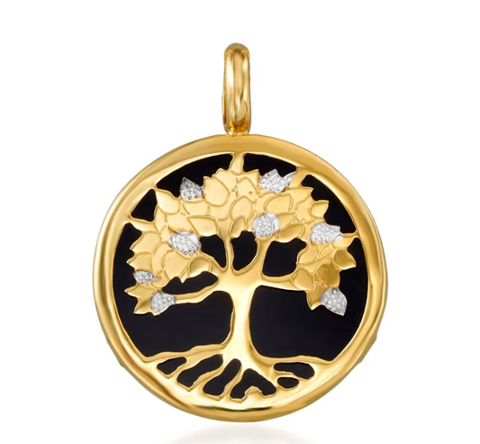 17mm Black Onyx Tree of Life Pendant in 14kt Yellow Gold