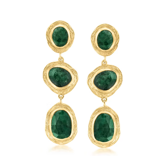 17.90 ctw Emerald Station Drop Earrings in 18kt Gold Over Sterling