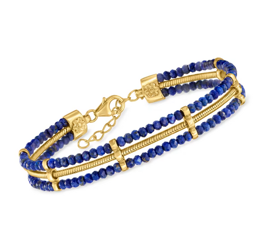 Lapis Bead and Snake-Chain Bracelet in 18kt Gold Over Sterling. 7"
