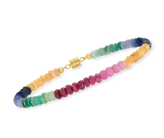 25.00 ctw Multicolored Sapphire Bead Bracelet with 14kt Yellow Gold Magnetic Clasp
