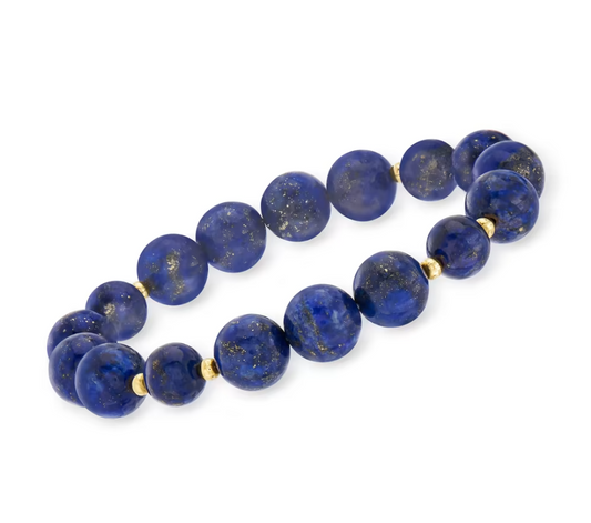 8-10mm Lapis Bead Stretch Bracelet with 14kt Yellow Gold